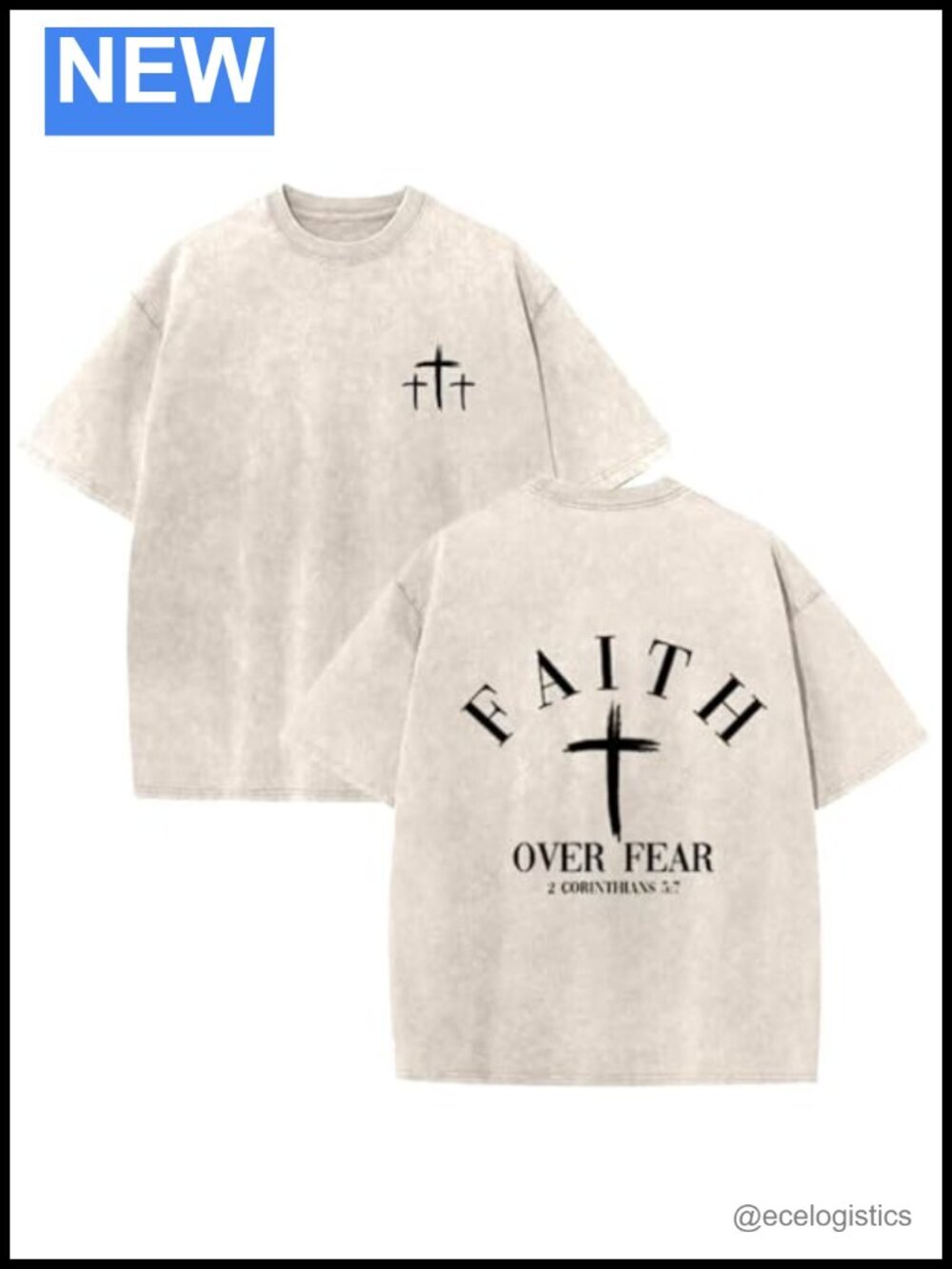 Faith Over Fear Cross God Inspirational Heavyweight Cotton Tee